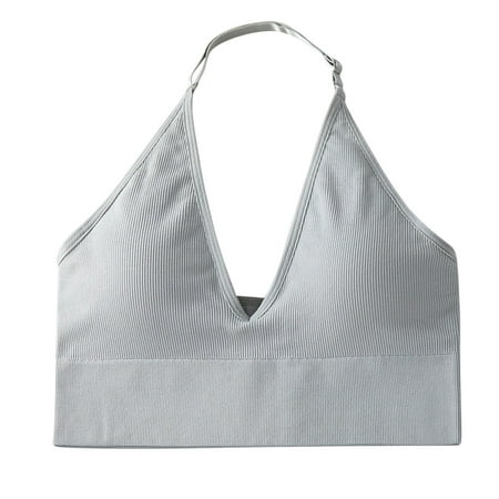 CLZOUD Comfort Bra Women S Halterneck Sports Bra Backless Deep V Neck Sports Bustier Padded Gym Push up Bra Beauty Back Adjustable Straps GY1 S