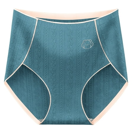 CLZOUD Plus Size Cheeky Panties for Women Blue Cotton Womens High Waist Seamless Tummy Pure Cotton Brief Panties Xl