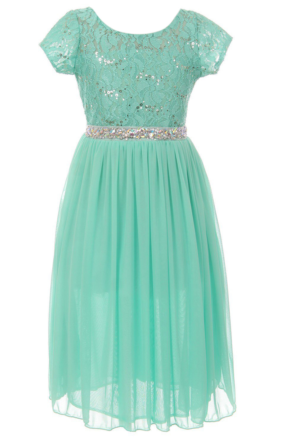 Big Girl Sparkle Sequin Lace Chiffon Junior Bridesmaid Flower Girl Dress USA Flower Girl Dress Flower Girl Dress (K64K35) Mint 10