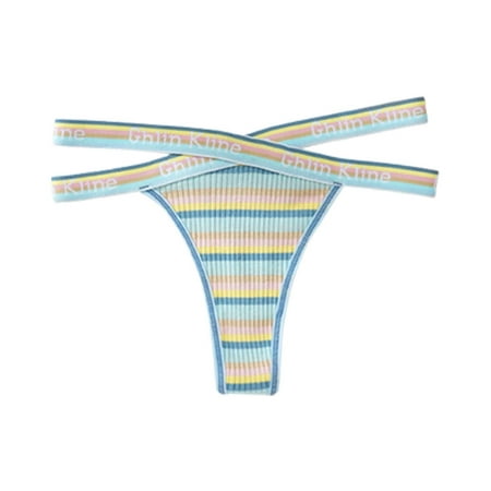 CLZOUD Womens Workout Underwear Blue Polyester Spandex Women S Casual Breathable Comfortable Rainbow Panties X Shape Hollow Design Low Waist Rainbow P