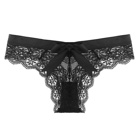 CLZOUD Kindly Underwear Women Black Nylon Spandex Women 1 Piece Panties Pink Floral Lace Bow Back Panty Transparent Hollow Out Underwear Comfort Seaml