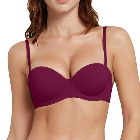 CLZOUD Bra for Women Underwire Padded Bra Demi T Shirt Bra Gathered Push up Convertible Bras for Women Red 75A