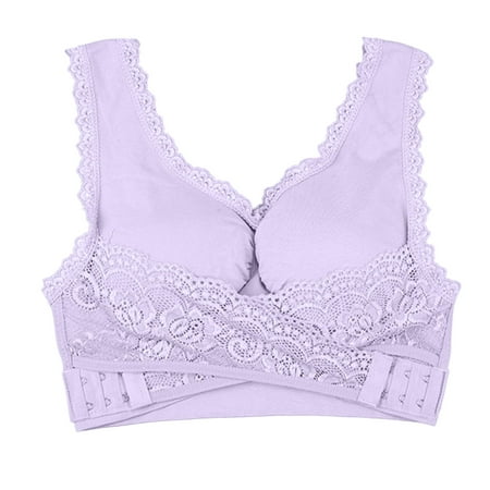 CLZOUD Plus Size Comfort Bra Purple Women S Front Side Buckle Lace Edge Without Steel Ring Movement Seamless Gathering Adjustment Yoga Sleep Large Bra