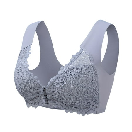 CLZOUD Bras for Women Full Coverage Grey Nylon Spandex Women S High Bra Bra Without Steel Ring Bra Front Buckle Underwear Ultralight Nonmarking Xxxl
