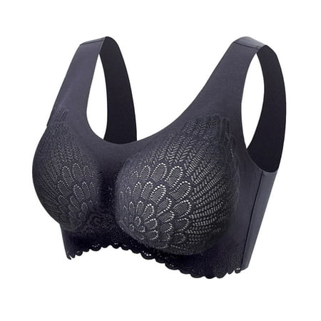 GWAABD Full Figure Bras for Women No Steel Ring Gathering Sleep Latex Underwear Traceless Back Heart Bar