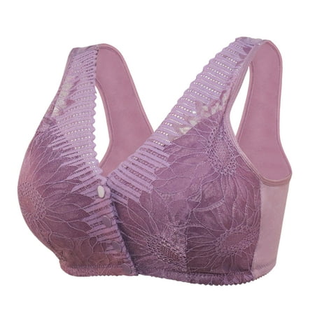CLZOUD Plus Size Comfort Bra Grey Nylon Women Pattern Large Size Front Buckle Without Steel Ring Bra Underwear 36