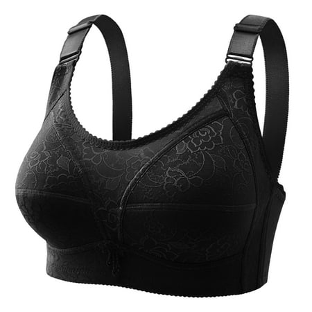 CLZOUD Comfort Everyday Bra Women S Comfortable Thin Wireless Support Bralette No Steel Rim Bra Push up Anti-Glare Large Size Lace Bra Black 48