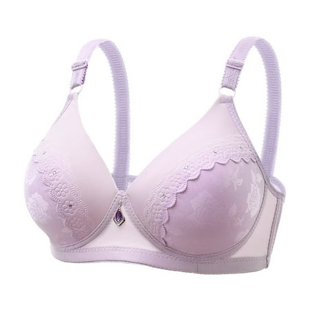 CLZOUD Woman S Bras Comfortable and Lace Jacquard Bra Thin Mother S Underwear Comfortable and Rimless Bra Purple 38