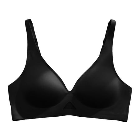 CLZOUD Supportive Bras for Women Comfortable and Support Gathering Thin Fixed Cup Display Small No Steel Ring Bra Black XL