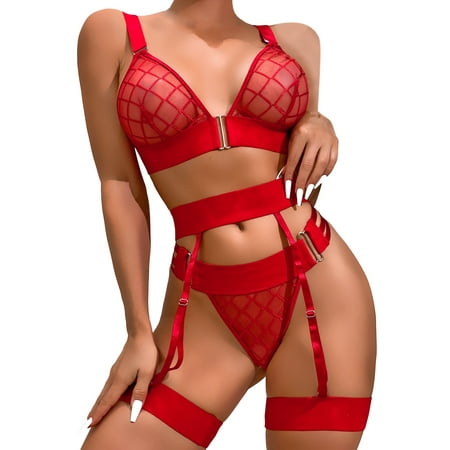 GWAABD Stripper Clothes Women Fashion Print Mesh Lingerie Lace Lingerie Five Pieces Set Underwear