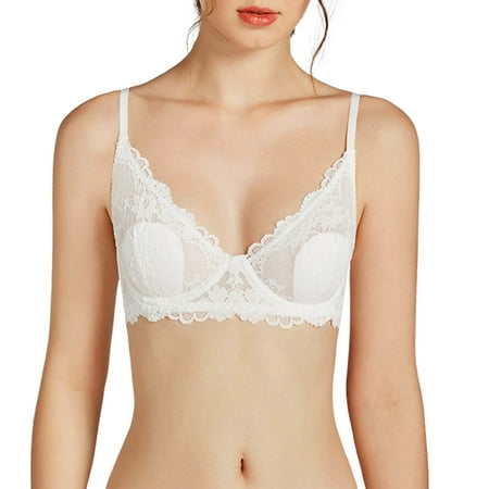 CLZOUD Comfort Shaping Bras for Women Smooth Wireless Support Bralette U-Shaped Ultra Light Underwire T Shirt Lace Bra Convertible Straps White S
