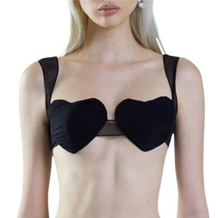 CLZOUD Comfortable Bras Black Women Body Shaping and Back Beauty Underwear Love Strap Bra Plus up Casual Vest Bra L