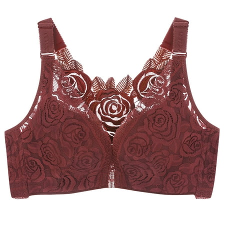 Airpow on Clearance Sports Bras for Women Woman S Fashion Front Closure Rose Beauty Back Wire Free Push up Hollow Out Bra Underwear Bras for Women Tre