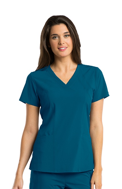 Barco One 5105 Racer 4-Pocket Womens Plus Tall V Neck Short Sleeve Tag Free Stretch Fabric Moisture Wicking Scrub Top, 3x-large, Blue