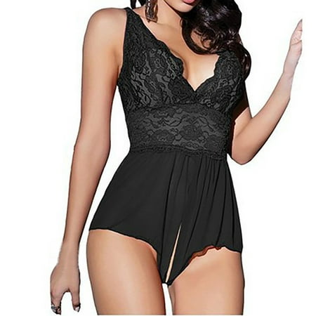 GWAABD Womens Lingerie Halter Lingerie Dress Lace V Deep Passion Women