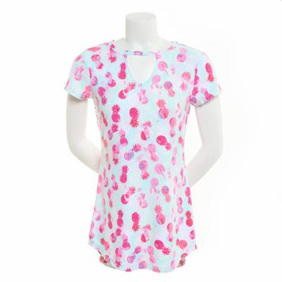 Juniors No Comment Cap Sleeve Cutout Neckline Printed Top Mint