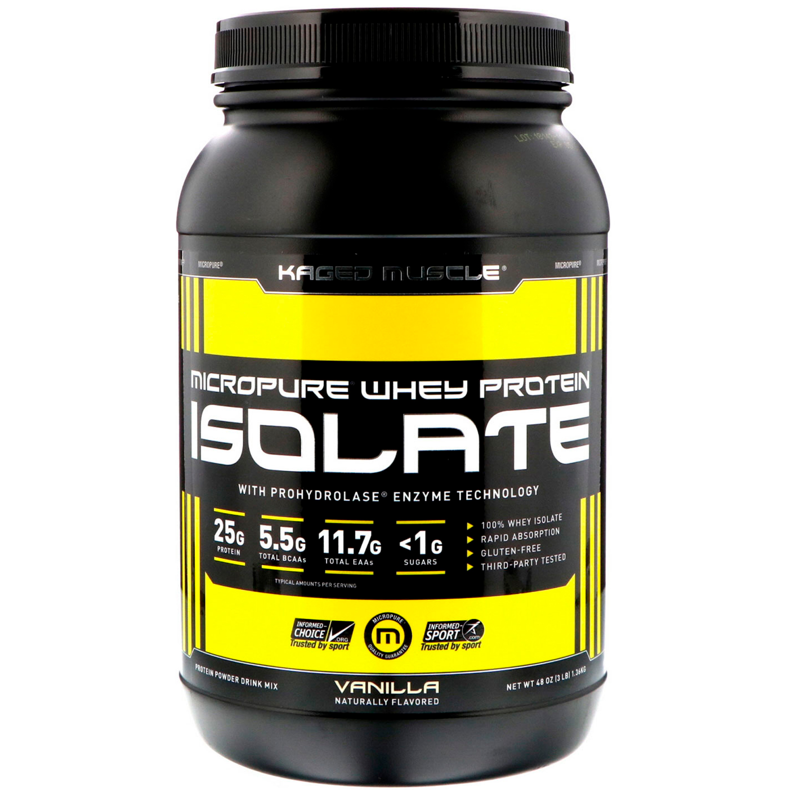 MICROPURE WHEY PROTEIN ISOLATE PROTEIN 25 G, TOTAL BCAAS 5.5 G, TOTAL EAAS 11.7 G, SUGAR 1 G POWDER DRINK MIX, VANILLA, VANILLA
