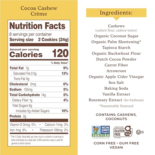 Simple Mills Cocoa Cashew Crème Sandwich Cookies - Gluten Free, Vegan, Healthy Snacks, 6.7 Oz (Pack of 4) thumbnail