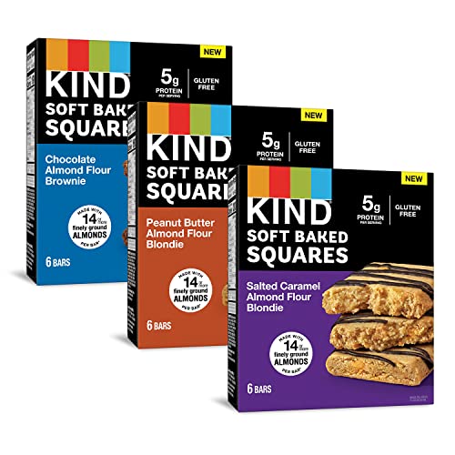 KIND Soft Baked Squares, Variety Pack Almond Flour Blondies, Low Sodium, Gluten Free Snacks, Fiber Bar, 18 Count