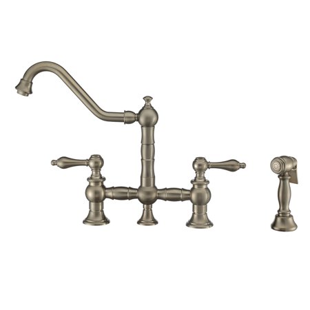 Whitehaus WHKBTLV3-9201-NT Vintage III Plus 1.5 GPM Widespread Kitchen Faucet Brushed Nickel Faucet Kitchen Double Handle