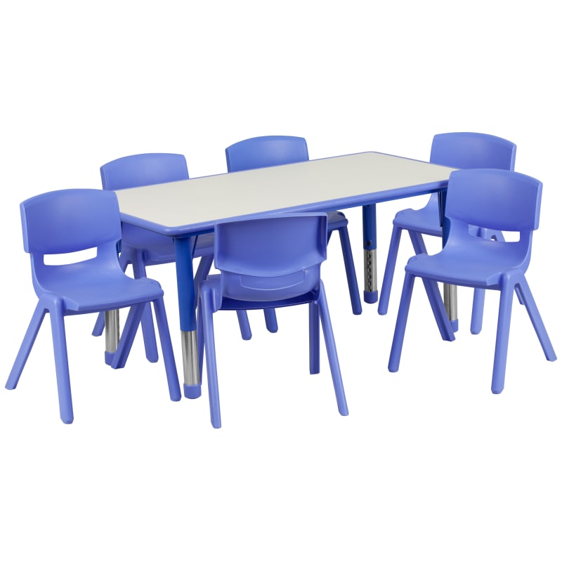 Delacora FF-YU-YCY-060-0036-RECT-TBL-GG Seven Piece Plastic Framed Classroom Set