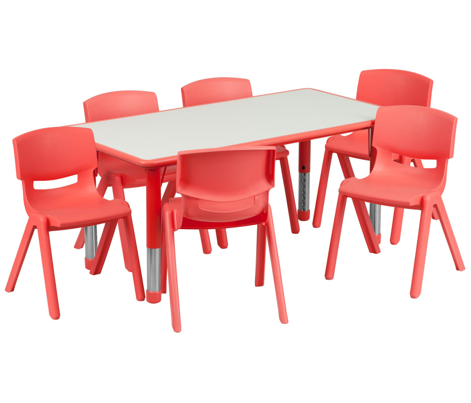 Delacora FF-YU-YCY-060-0036-RECT-TBL-GG Seven Piece Plastic Framed Classroom Set