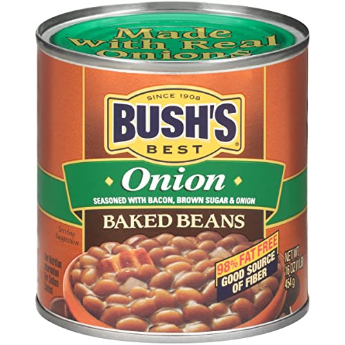 BUSH'S BEST 16 Oz Canned Onion Baked Beans, Source of Plant Based Protein and Fiber, Low Fat, Gluten Free, (Pack of 12)