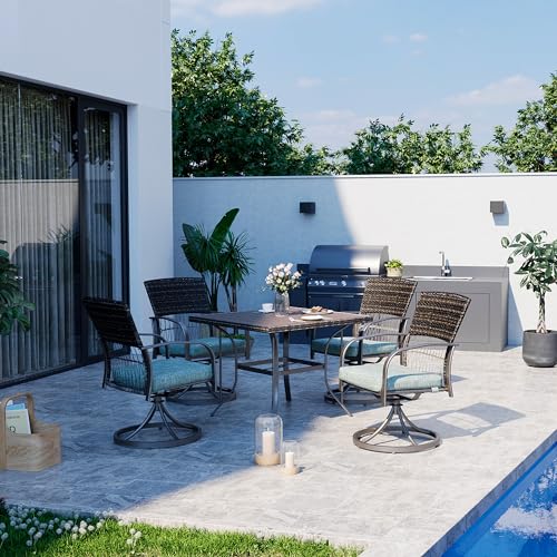 Pamapic 5 Piece Patio Dining Set for 4,Outdoor Wicker Furniture Set for Backyard Garden Deck Poolside with 4 Cushions Swivel Rocker Chairs,Square Plas thumbnail
