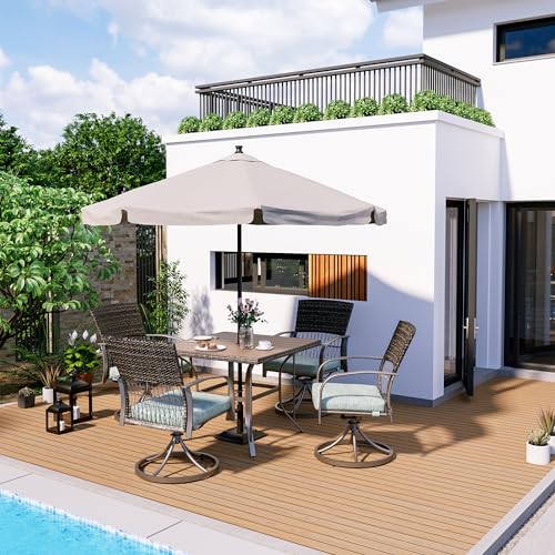 Pamapic 5 Piece Patio Dining Set for 4,Outdoor Wicker Furniture Set for Backyard Garden Deck Poolside with 4 Cushions Swivel Rocker Chairs,Square Plas thumbnail