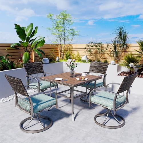 Pamapic 5 Piece Patio Dining Set for 4,Outdoor Wicker Furniture Set for Backyard Garden Deck Poolside with 4 Cushions Swivel Rocker Chairs,Square Plas thumbnail