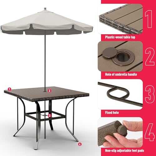 Pamapic 5 Piece Patio Dining Set for 4,Outdoor Wicker Furniture Set for Backyard Garden Deck Poolside with 4 Cushions Swivel Rocker Chairs,Square Plas thumbnail