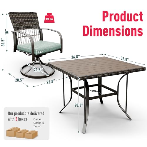 Pamapic 5 Piece Patio Dining Set for 4,Outdoor Wicker Furniture Set for Backyard Garden Deck Poolside with 4 Cushions Swivel Rocker Chairs,Square Plas thumbnail