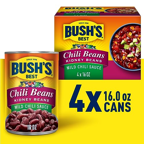 BUSH'S BEST 16 Oz Canned Dark Red Kidney Chili Beans, Source of Plant Based Protein and Fiber, Low Fat, Gluten Free, (Pack of 4)
