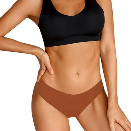 CLZOUD Plus Size Woman Panties Coffee Polyester Spandex Women’s Seamless Bikini Panties Soft Stretch Invisibles Briefs No Show Hipster Underwear L