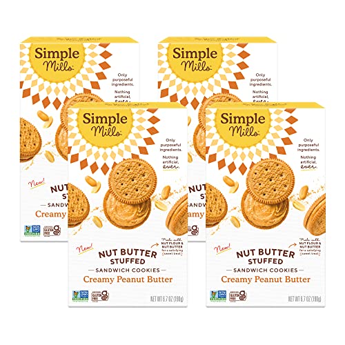 Simple Mills Creamy Peanut Butter Sandwich Cookies - Gluten Free, Vegan, Healthy Snacks, 6.7 Oz (Pack of 4)