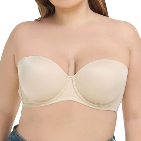 CLZOUD Comfy Bras for Women Strapless Bandeau Bralette Tube Top Solid Silicone Thin Cup Large Size Non Slip Bra Tube Top Underwear All Bra White XXXXX