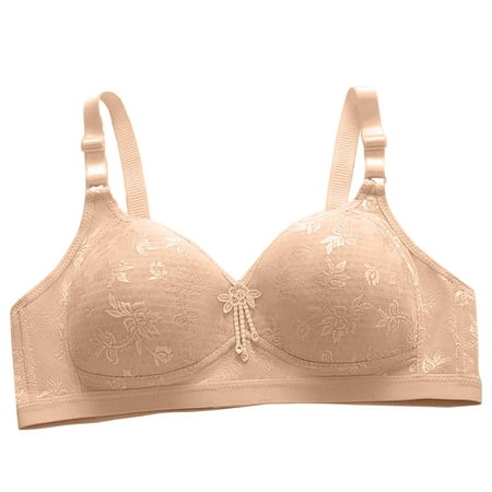 Bigersell Yoga Bra Women Solid Color Fashion Bowknot Comfortable Hollow Out Bra Underwear No Underwire Regular Size Strappy Bra  Style 8306  Khaki 46C
