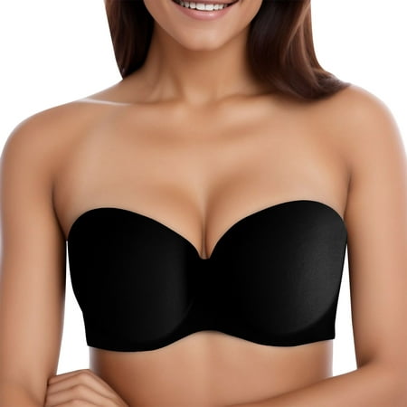 CLZOUD Bra for Woman Strapless Underwear Without Steel Ring Bra Small Gathered Beauty Back Girls Bra Black a/32/70AB