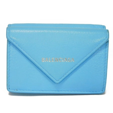 Pre-Owned BALENCIAGA Trifold Wallet Paper Mini Light Blue Compact New Logo Baby 391446 DLQ0N 4804 Men S Women S Billfold (Fair)