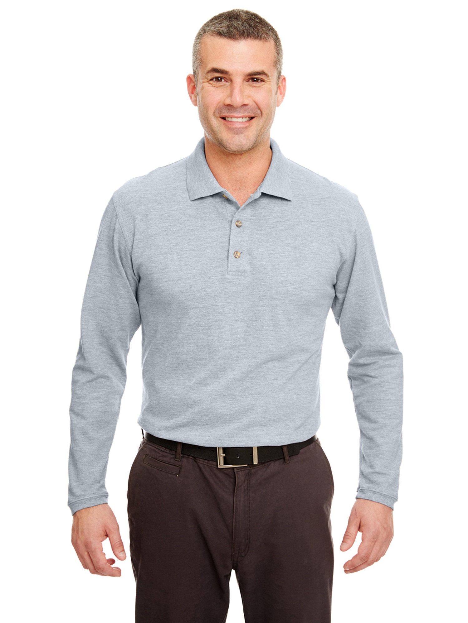 UltraClub Long-Sleeve Classic Pique Polo (8532) Heather Grey  L