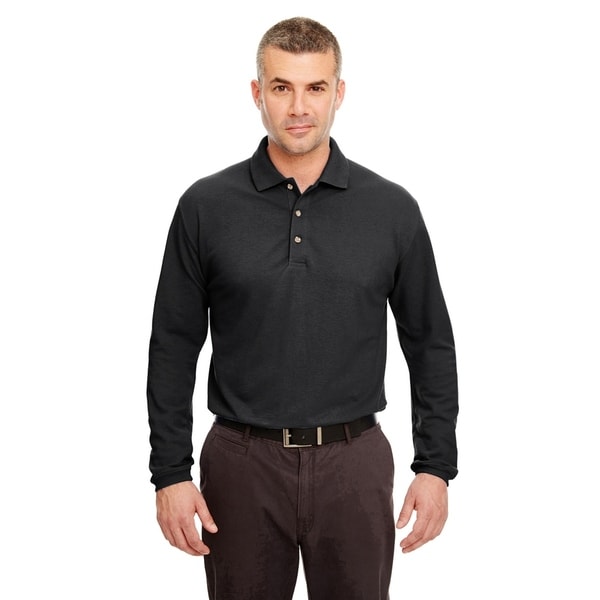 UltraClub 8532 Adult Long-Sleeve Classic Piqu   © Polo Shirt in Black Size XL | Cotton