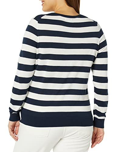 Amazon Essentials Women's Classic-Fit Lightweight Long-Sleeve V-Neck Sweater (Available in Plus Size), Navy White Rugby Stripe, X-Large thumbnail