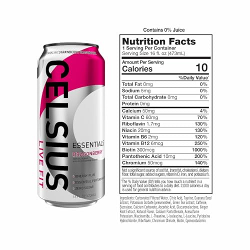 CELSIUS ESSENTIALS  Sparkling Dragonberry  Performance Energy Drink 16 Fl Oz Single Can thumbnail
