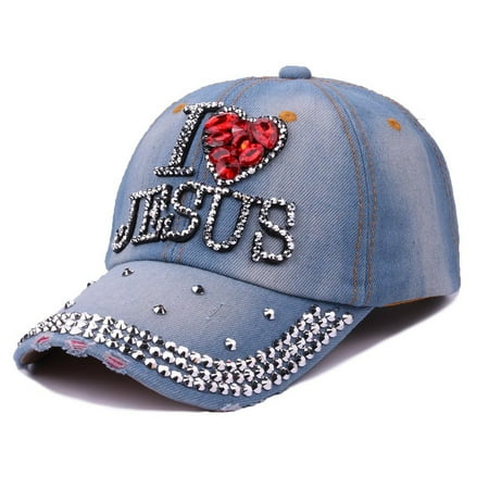 GWAABD Print Baseball Hat Men Baseball Bling Letter Women Denim Cap Hat Rhinestone Baseball Caps