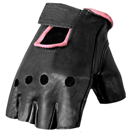 Hot Leathers GVL1006 Ladies Pink Piping Fingerless Gloves Small