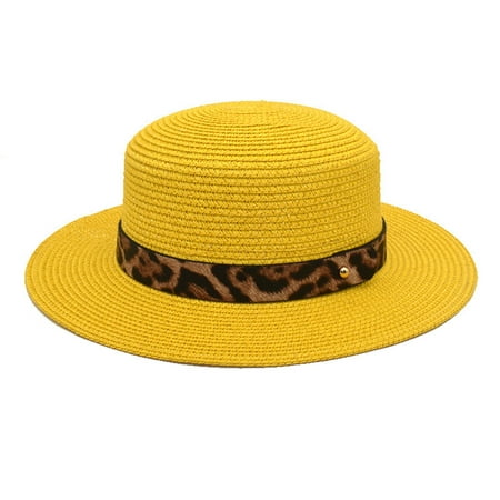 GWAABD Fisherman Hat Female Spring and Summer Cap Summer French Ladies Wind Straw Hat Sunshade Sunscreen Vacation Beach Beach Flat Top Straw Hat Fashi