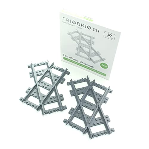 Trixbrix Left 45 Deg. Crossings - 2pcs Compatible with Lego City Train Sets 60197 60198 10277 60205 60238