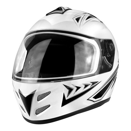 RS-0700-Black-Medium Full Face Motorcycle Helmet with Flip up Visor Gloss, White & Black - Medium
