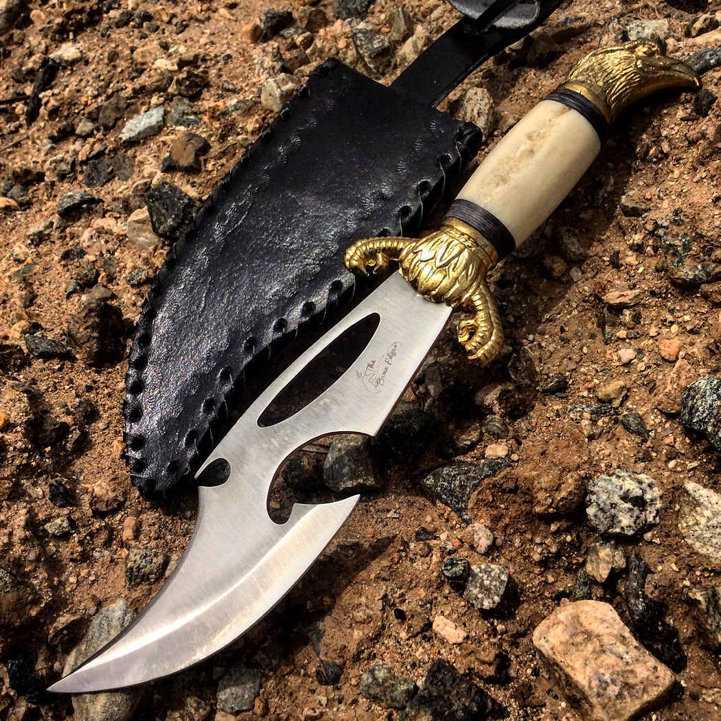 9332 12.5 in. Hunting Knife with Leather Sheath, Bone Handle - Stainless Steel