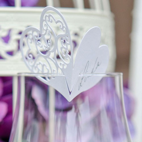 Weddingstar 9332-08 Place Card Double Heart Laser Expression White